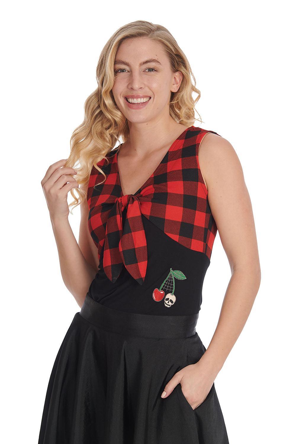 Check & Cherry Skull Top