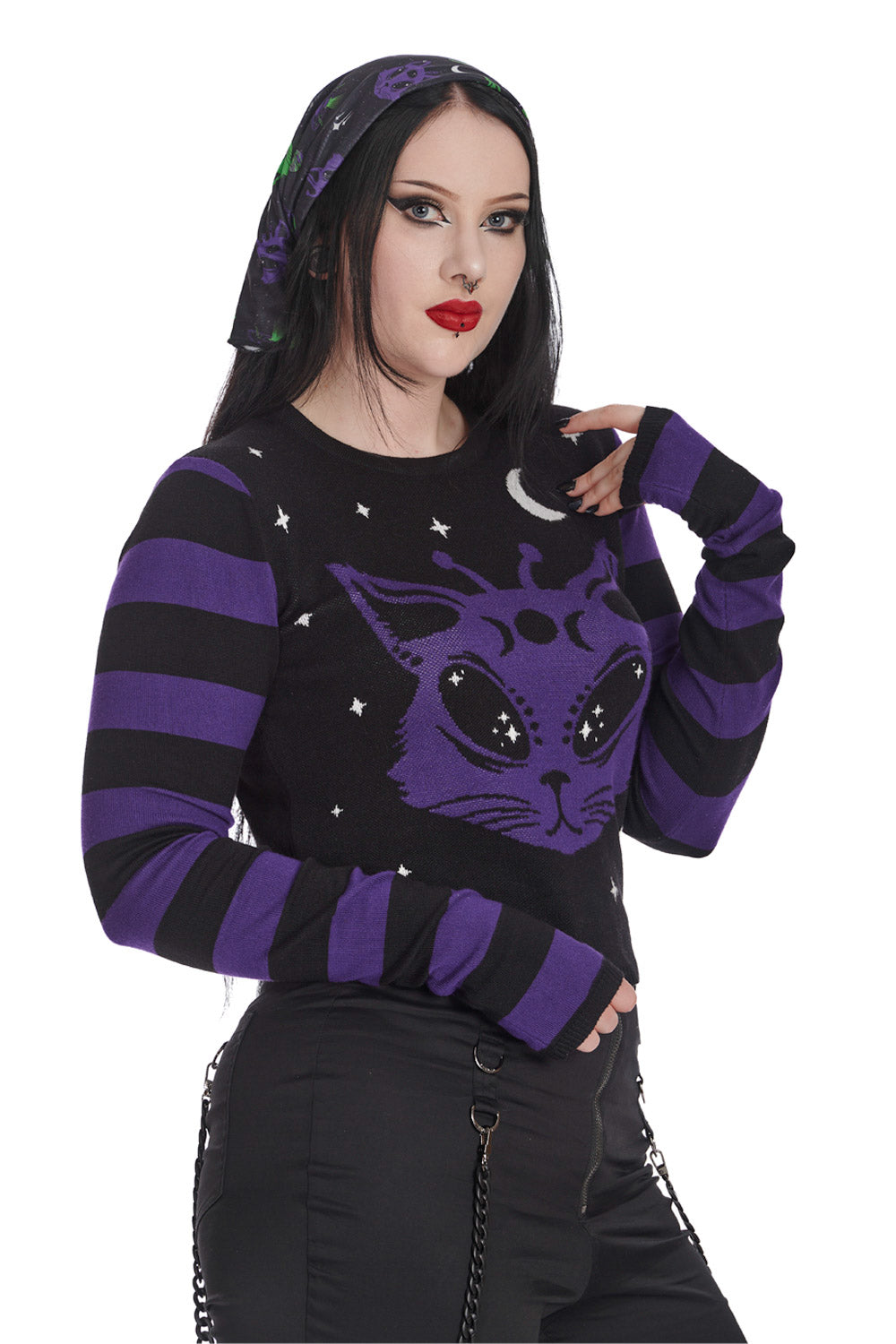 Black & Purple Alien Space Cat Jumper