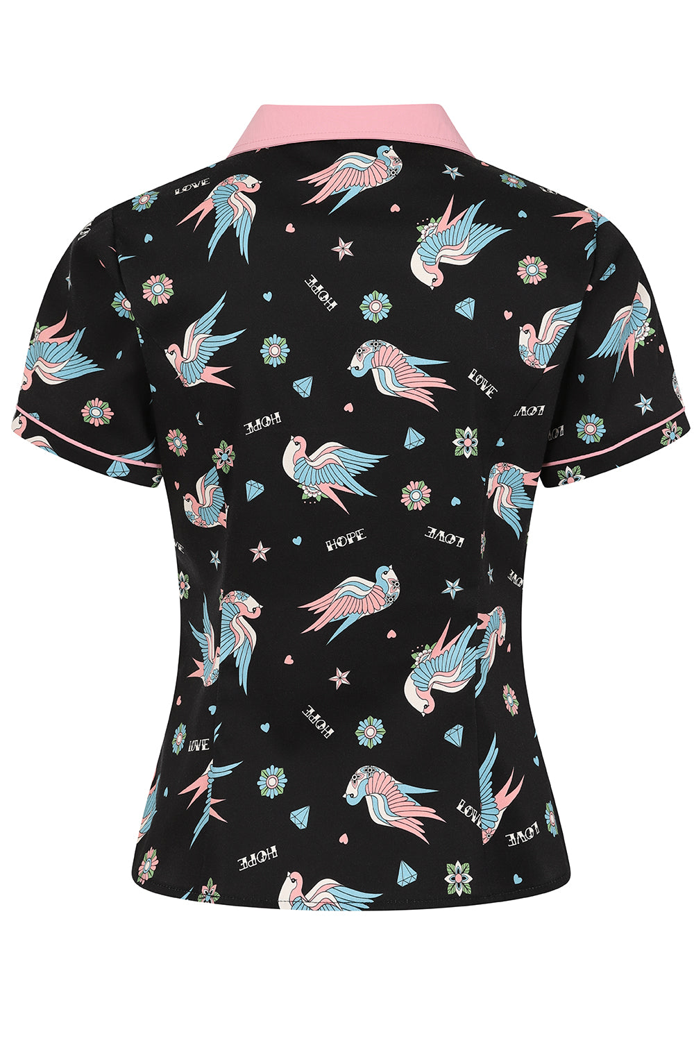 Black Marilou Swallows Contrast Collar Blouse