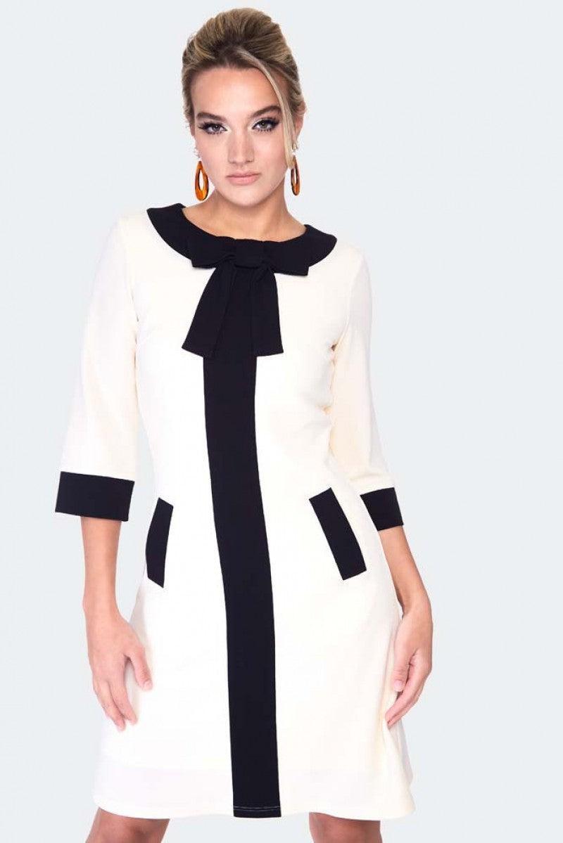 60s 3/4 Sleeve Constrast Stripe Dress