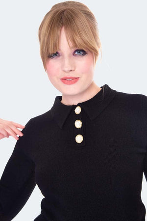 60s Style Polo Collar Sweater-Voodoo Vixen-Dark Fashion Clothing