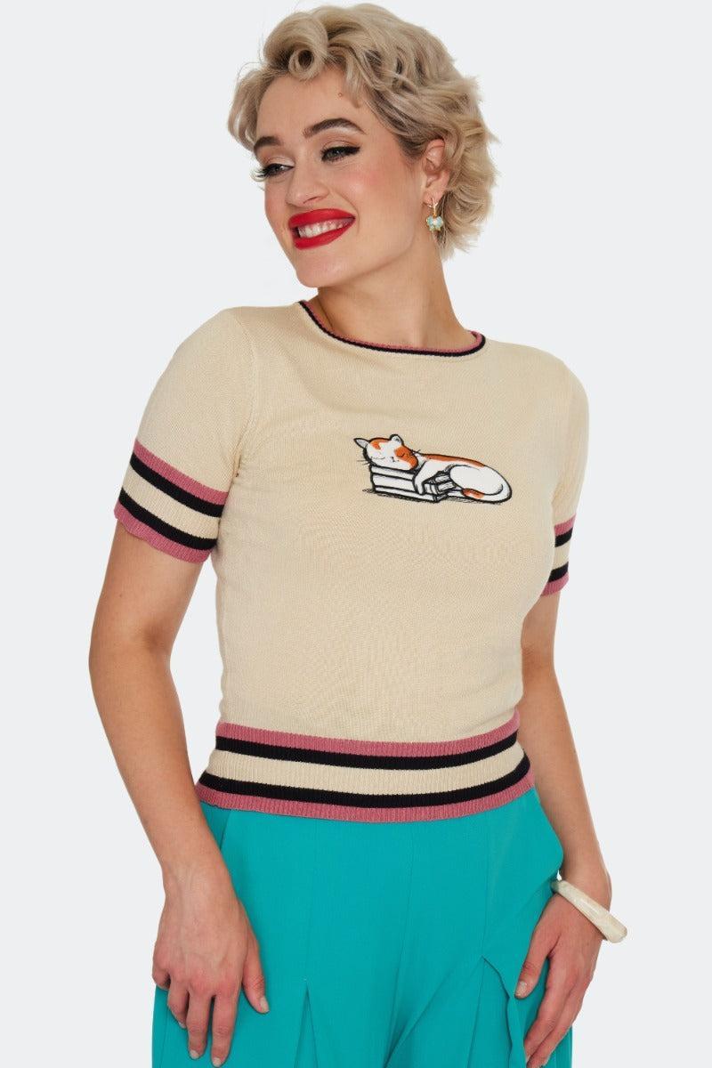 Cat Asleep On A Book Sweater