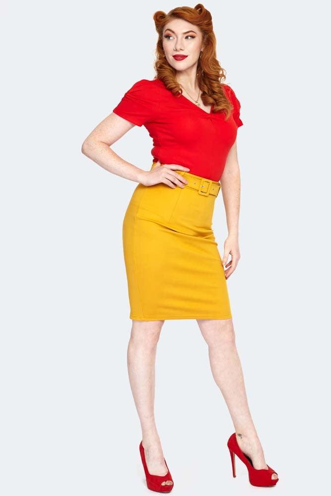 Belted Pencil Skirt-Voodoo Vixen-Dark Fashion Clothing