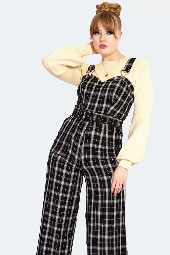 Bloom Plaid Jumpsuit-Voodoo Vixen-Dark Fashion Clothing