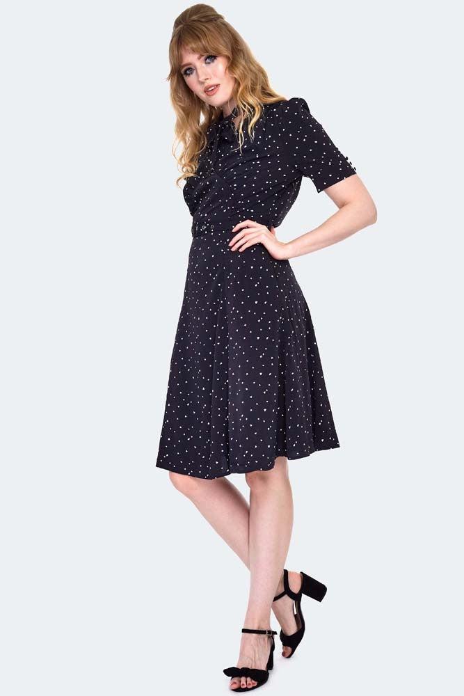 Frances Heart Polka Dot Tea Dress-Voodoo Vixen-Dark Fashion Clothing