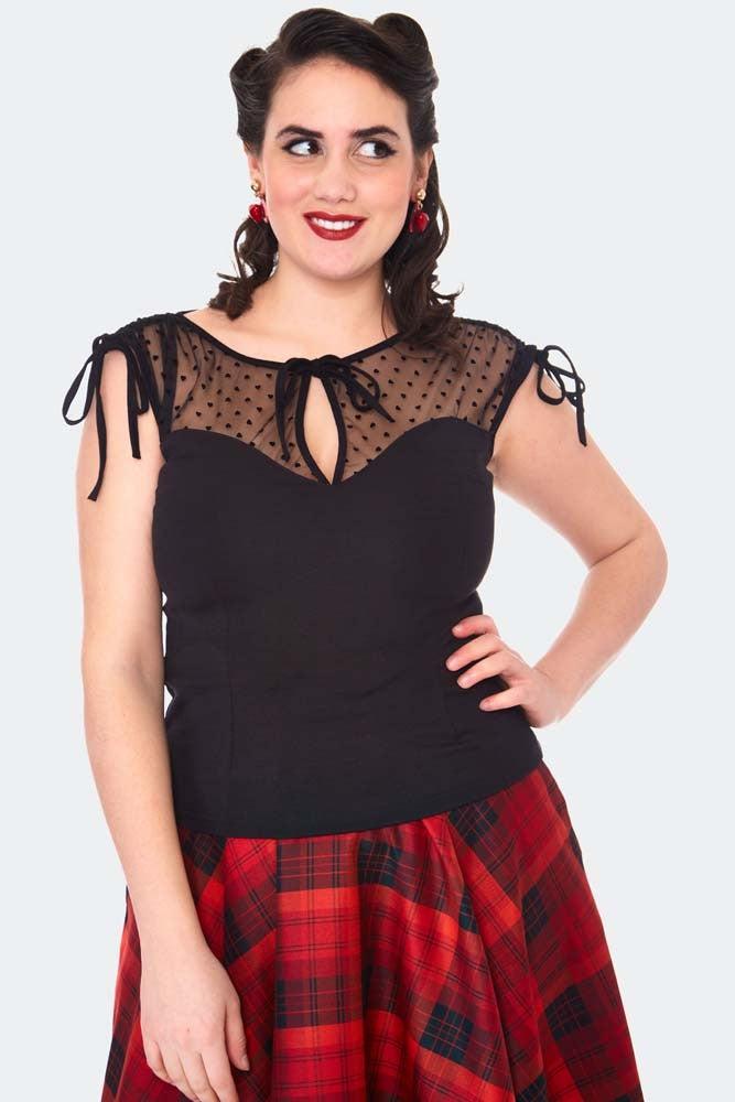 Heart Patterned Mesh Sleeveless Top-Voodoo Vixen-Dark Fashion Clothing