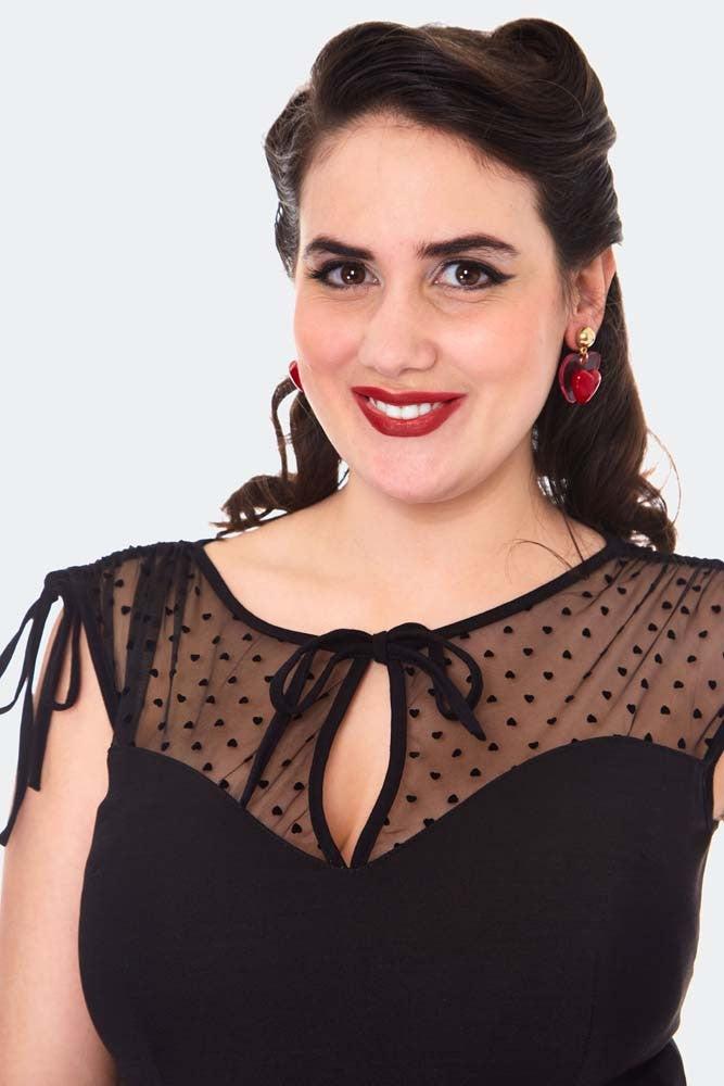 Heart Patterned Mesh Sleeveless Top-Voodoo Vixen-Dark Fashion Clothing