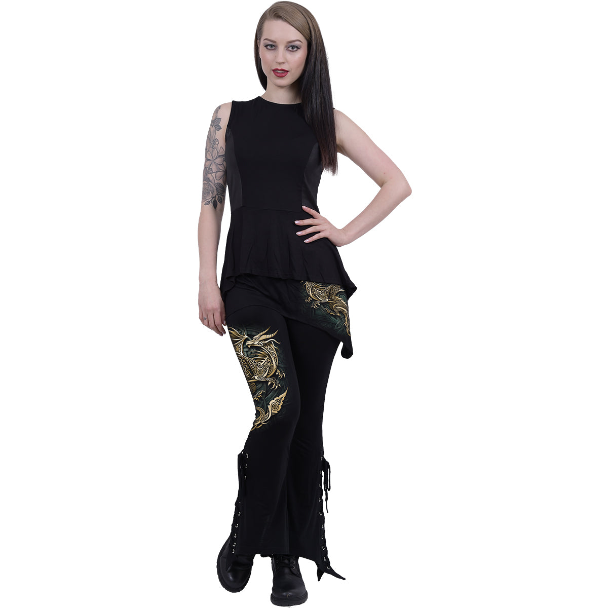 Celtic Dragon - 2In1 Boot-Cut Leggings With Micro Slant Skirt