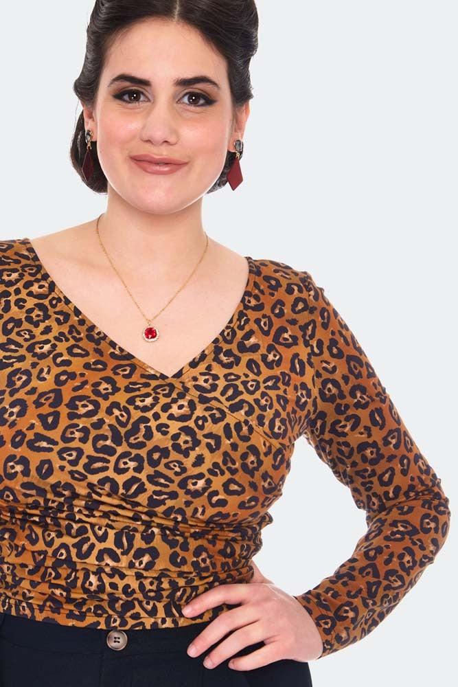 Leopard Print Wrap Top-Voodoo Vixen-Dark Fashion Clothing
