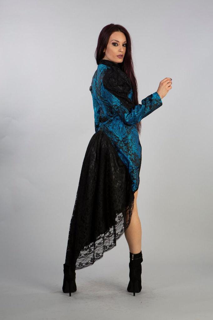 Megna Ladies Jacket in Blue Black Jacquard-Burleska-Dark Fashion Clothing
