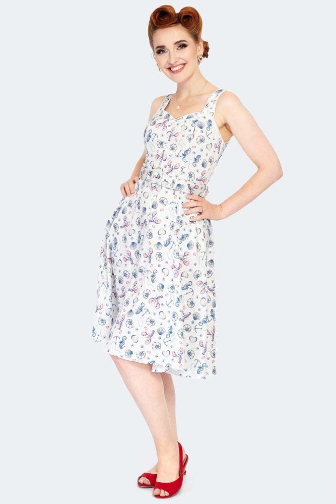 Nautical Print Button Front Dress-Voodoo Vixen-Dark Fashion Clothing