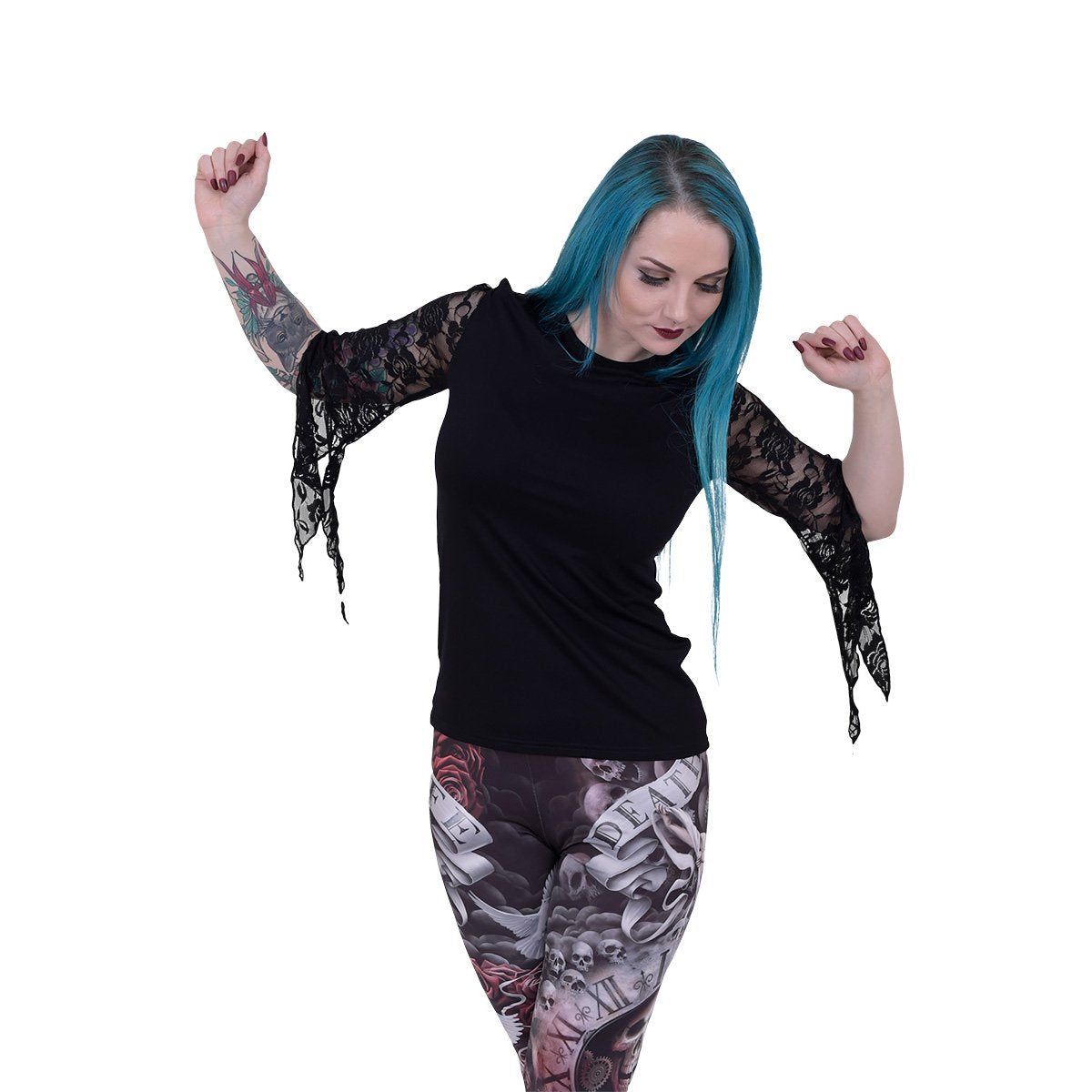 Gothic Elegance - Rose Lace Sleeve Top