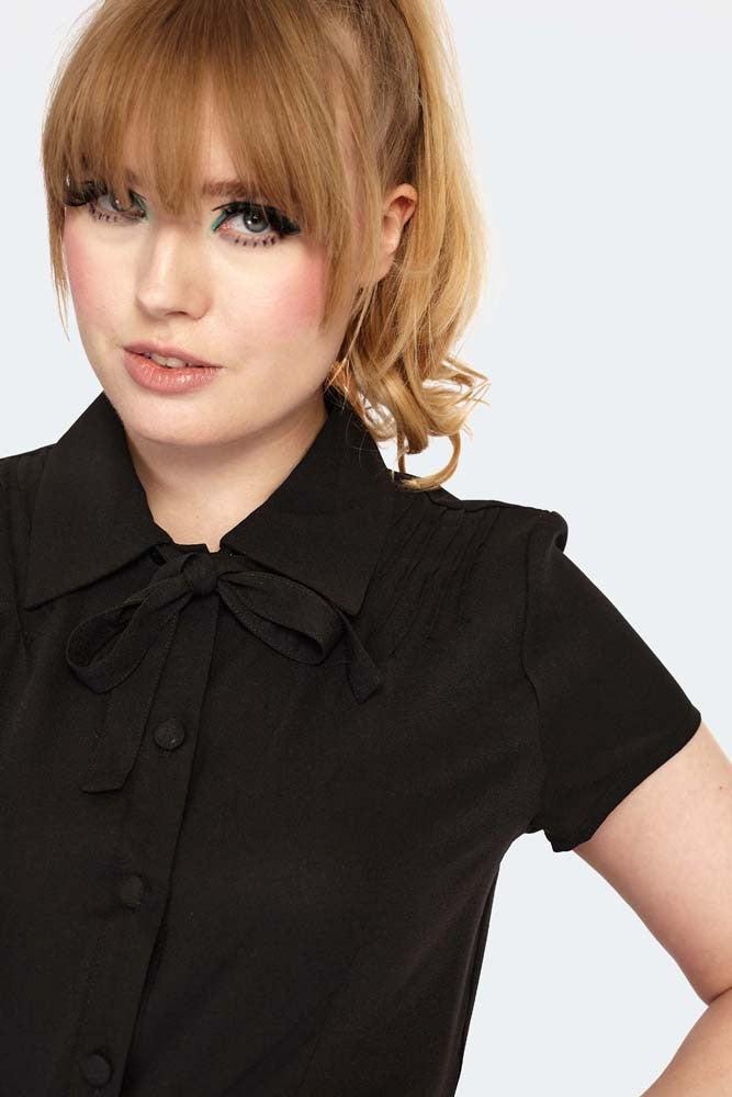 Pintuck Detail Front Bow Top-Voodoo Vixen-Dark Fashion Clothing