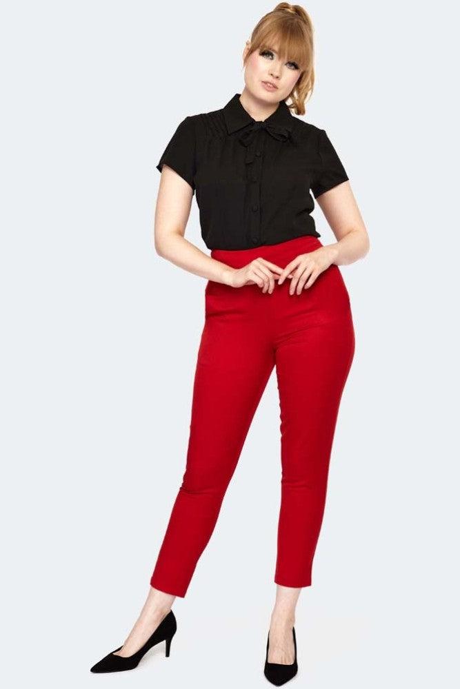 Pintuck Detail Front Bow Top-Voodoo Vixen-Dark Fashion Clothing