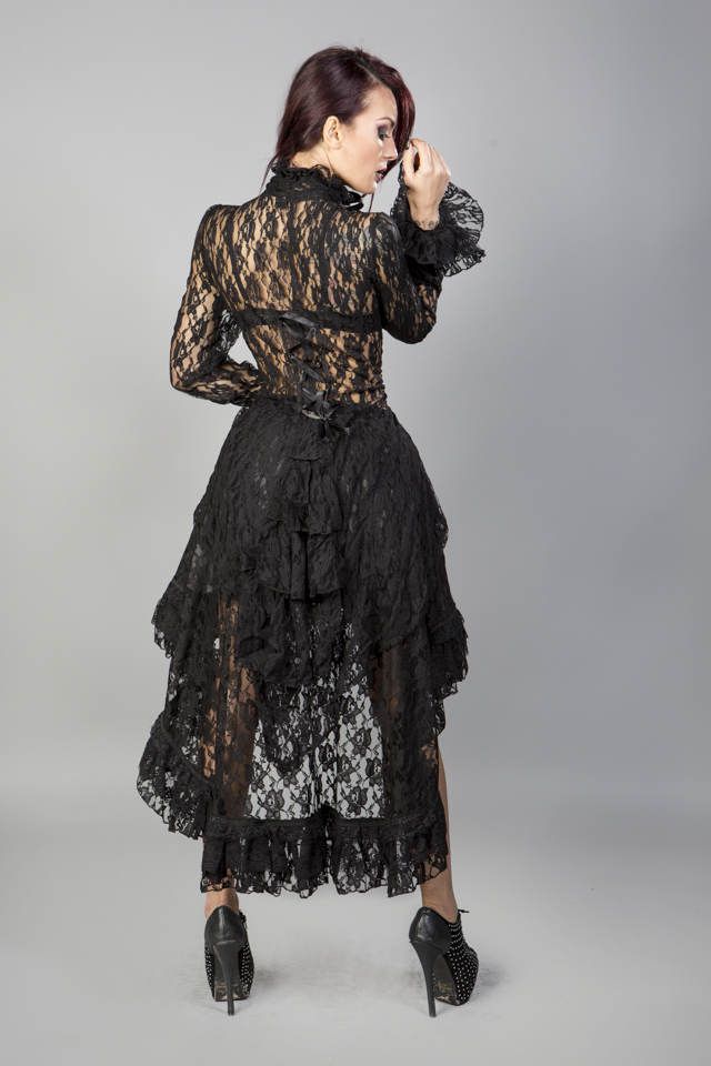 Pirate Victorian Gothic Jacket In Black Lace-Burleska-Dark Fashion Clothing