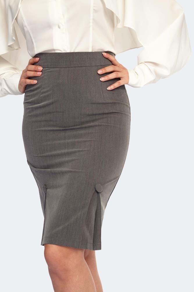 Pleat Detail Pinstripe Pencil Skirt-Voodoo Vixen-Dark Fashion Clothing