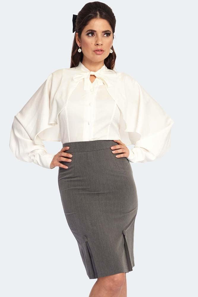 Pleat Detail Pinstripe Pencil Skirt-Voodoo Vixen-Dark Fashion Clothing