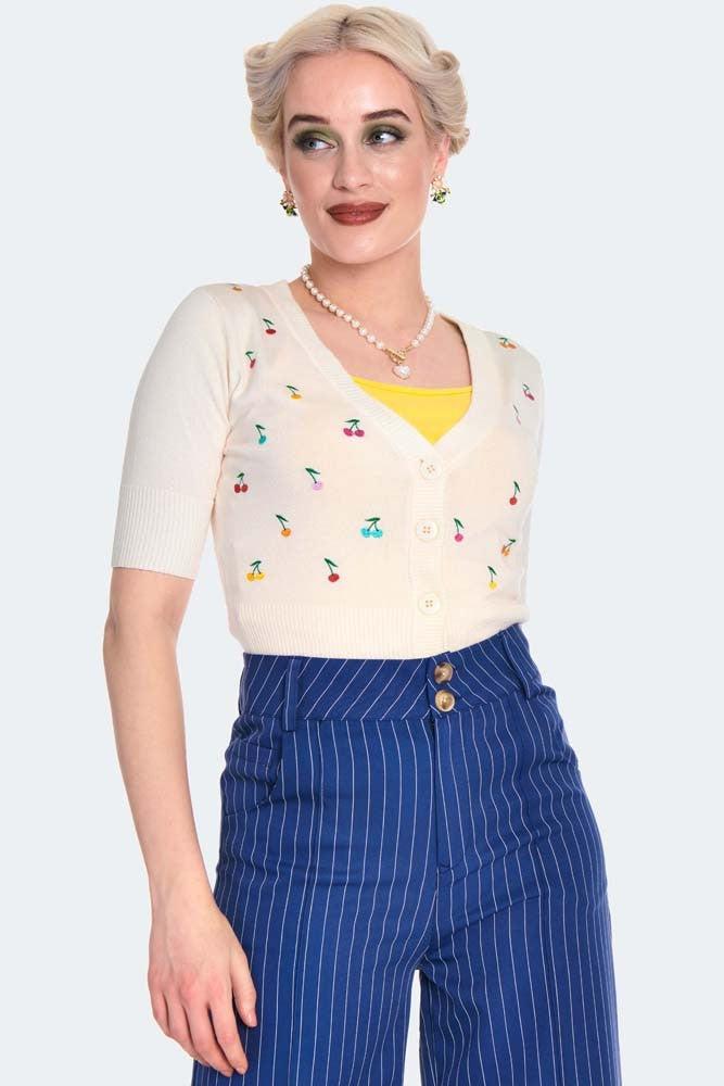 Retro Pinstripe Style Turn Up Trousers-Voodoo Vixen-Dark Fashion Clothing