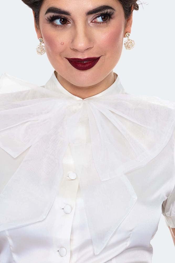 Satin Blouse With Organza Bow-Voodoo Vixen-Dark Fashion Clothing