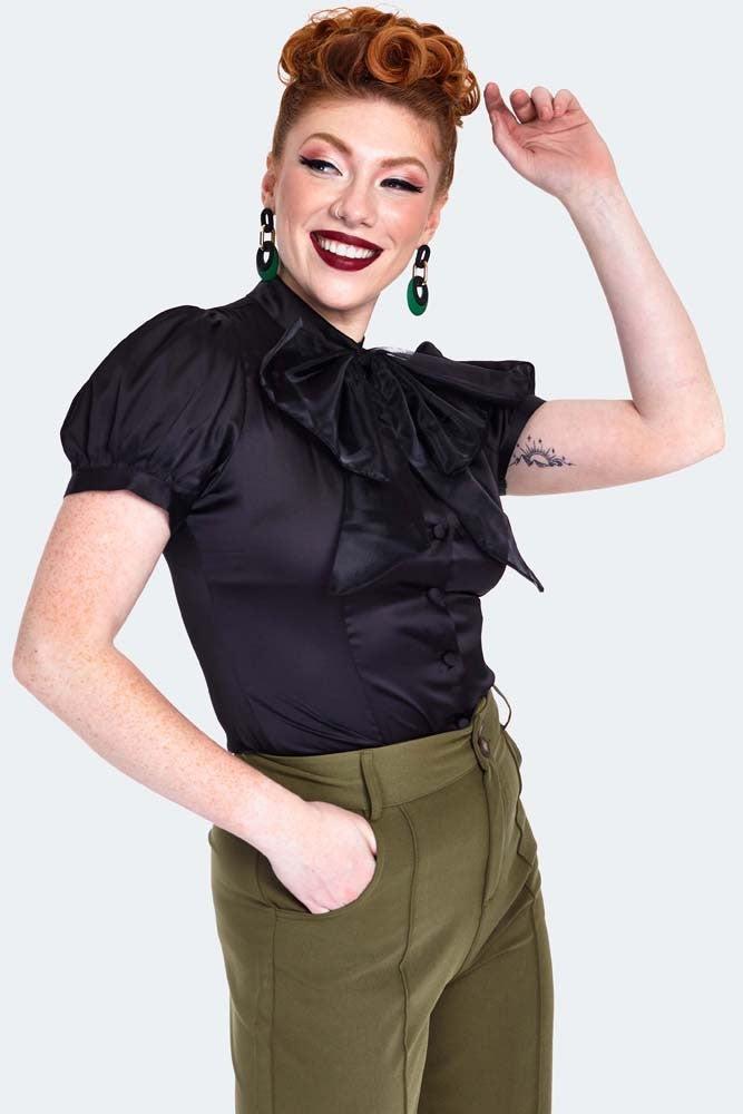 Satin Blouse With Organza Bow-Voodoo Vixen-Dark Fashion Clothing