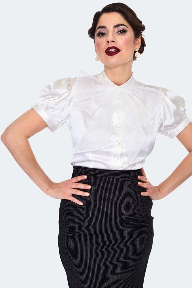 Satin Blouse With Organza Bow-Voodoo Vixen-Dark Fashion Clothing