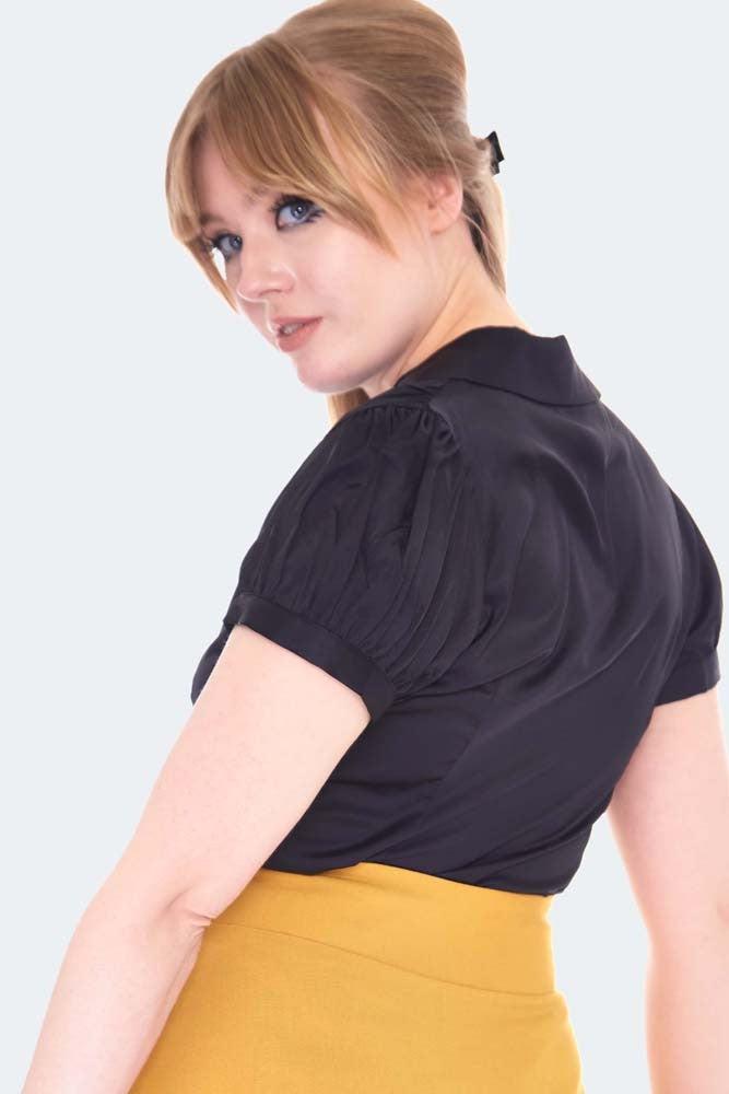 Satin Short Sleeve Blouse-Voodoo Vixen-Dark Fashion Clothing