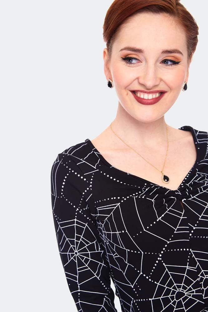 Spider Web Stretch Jersey Top-Voodoo Vixen-Dark Fashion Clothing