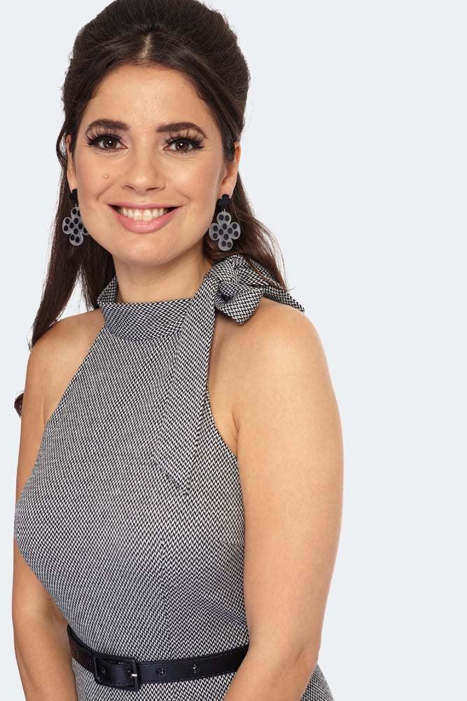 Tie Collar High Neck Knit Jumpsuit-Voodoo Vixen-Dark Fashion Clothing