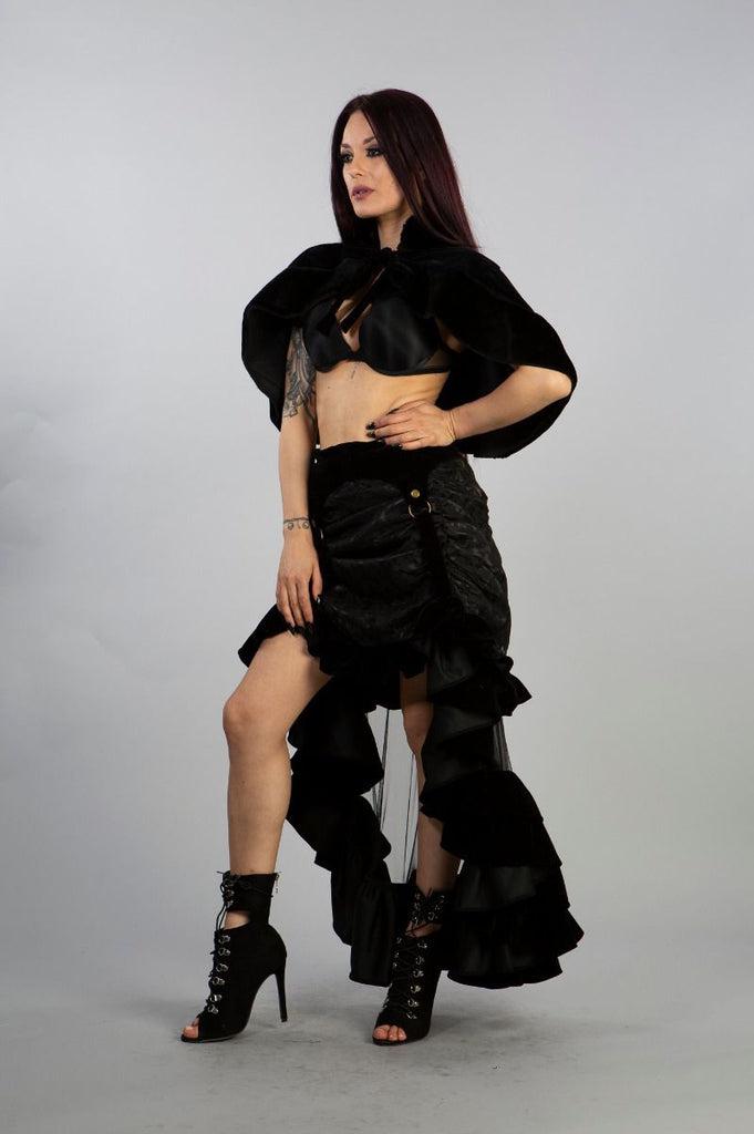 Victorian Bolero Shrug In Velvet & Black Fur-Burleska-Dark Fashion Clothing