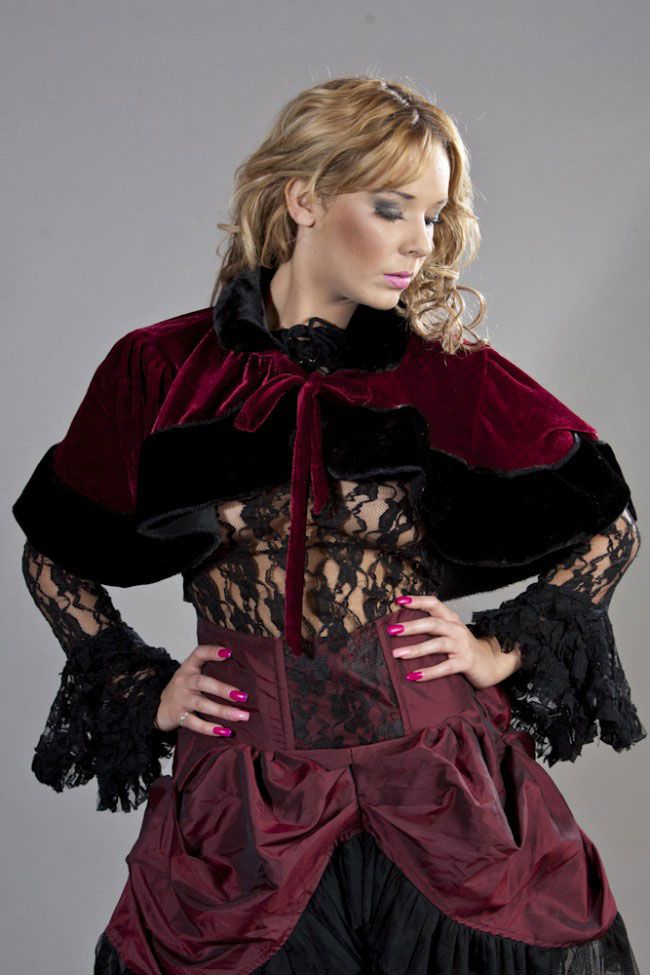 Victorian Bolero Shrug In Velvet & Black Fur-Burleska-Dark Fashion Clothing