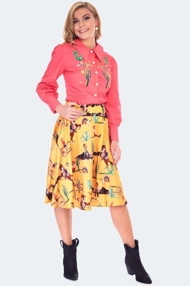 Western Embroidered Balloon Sleeve Blouse-Voodoo Vixen-Dark Fashion Clothing