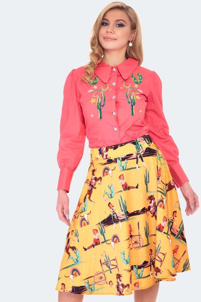 Western Embroidered Balloon Sleeve Blouse-Voodoo Vixen-Dark Fashion Clothing