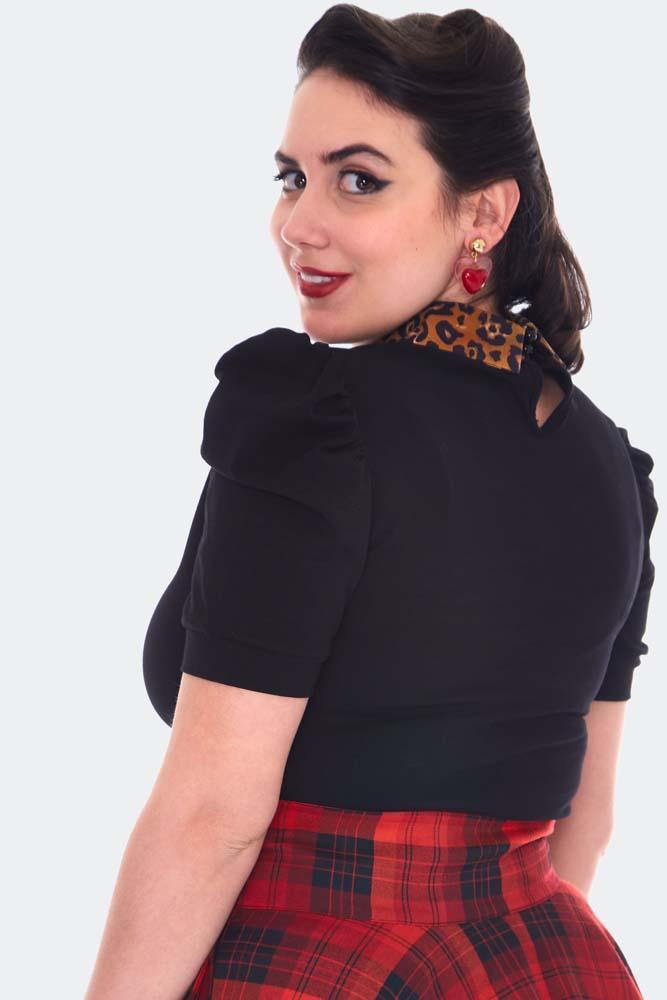 Leopard Collar Short Sleeve Top