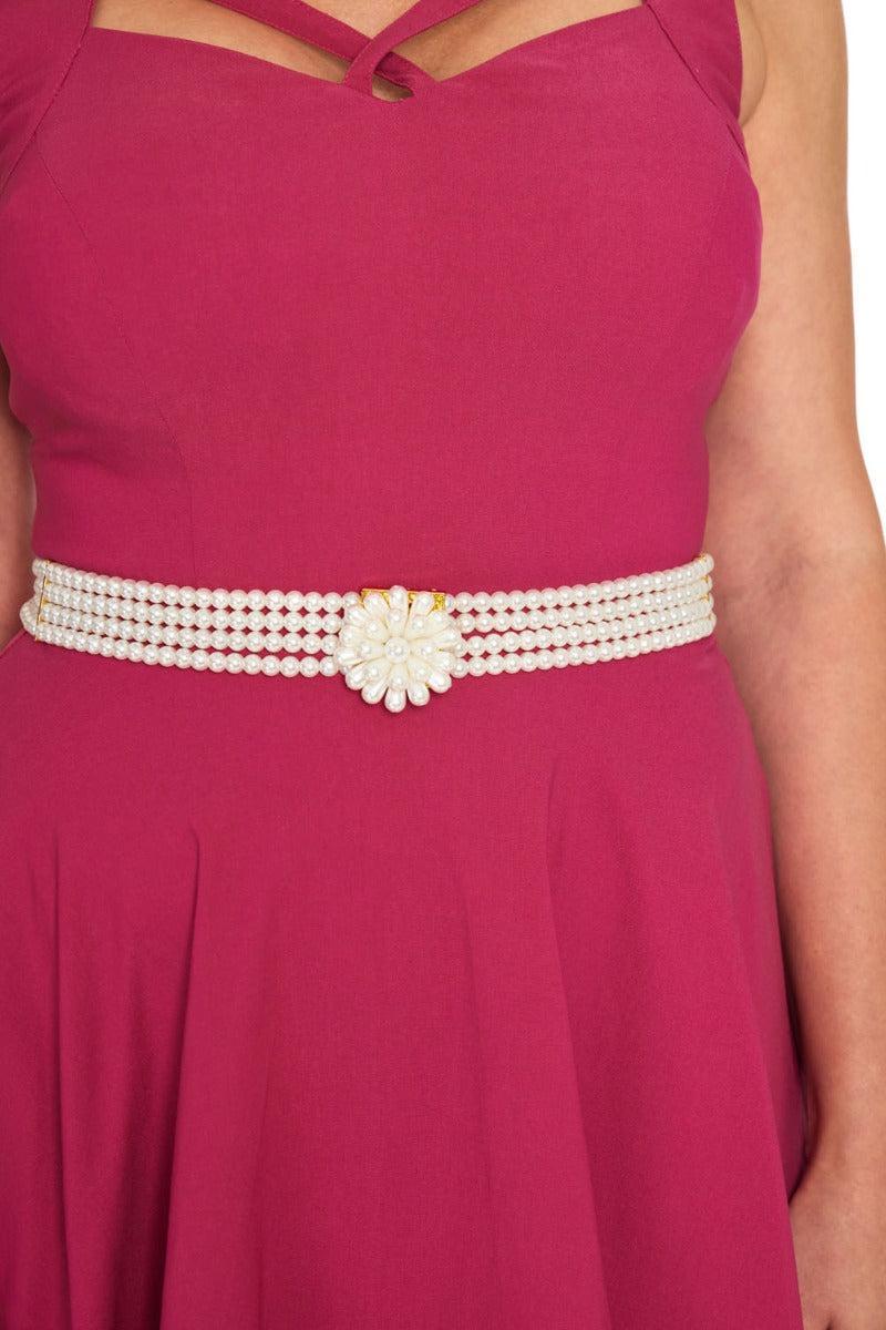 Flower Buckle Pearl Chain Belt