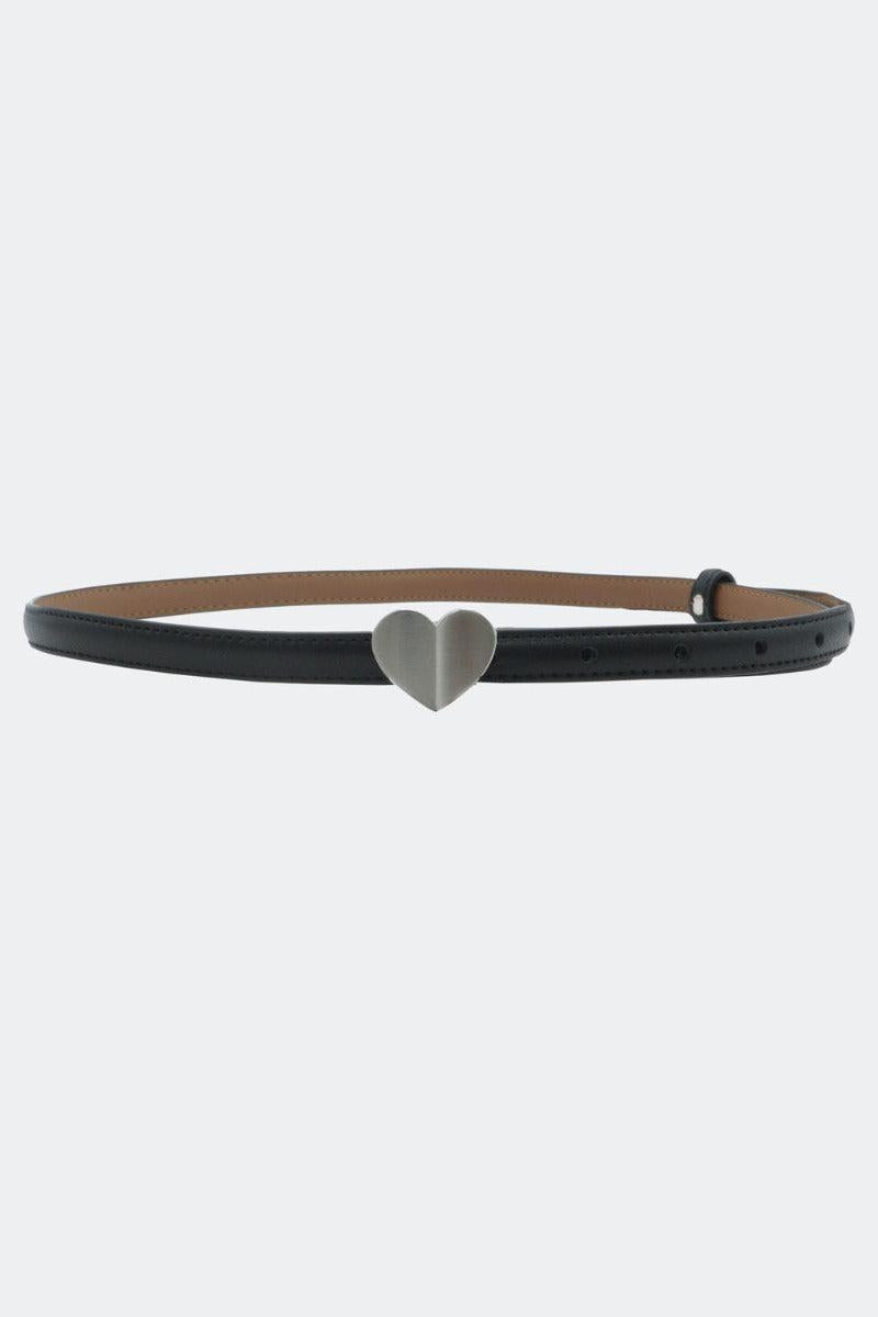 Silver Heart Buckle Skinny Belt