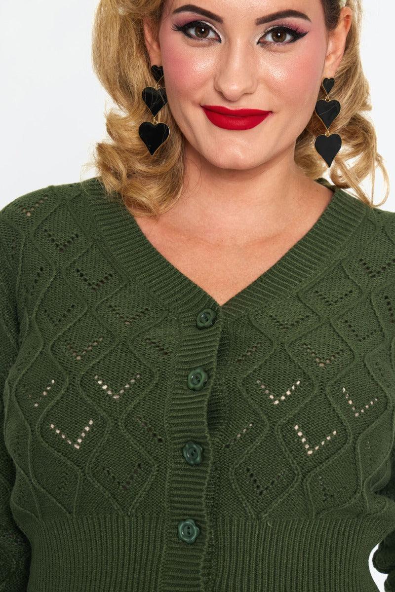 Green Flower Button Cardigan