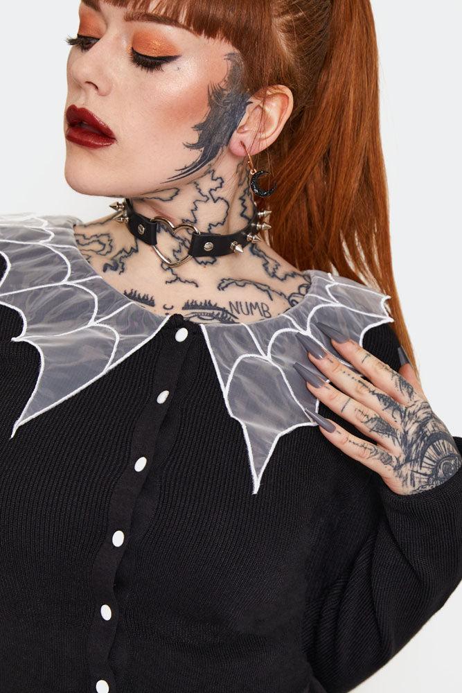 Spider Web Collar Cropped Cardigan