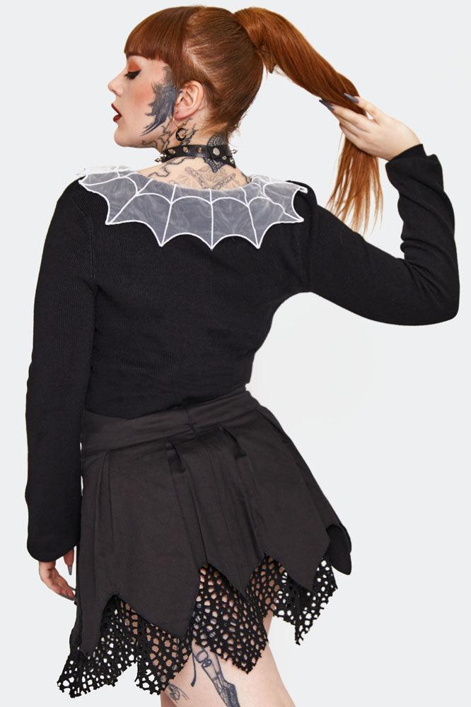 Spider Web Collar Cropped Cardigan
