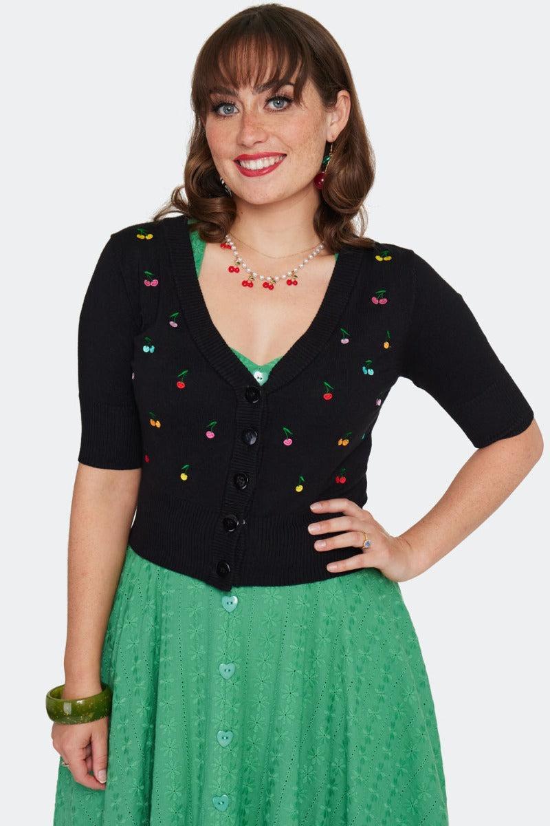 Rainbow Cherry Embroidered Cardigan
