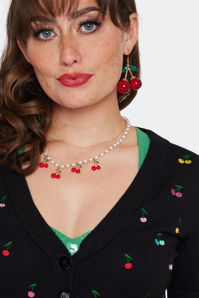 Rainbow Cherry Embroidered Cardigan