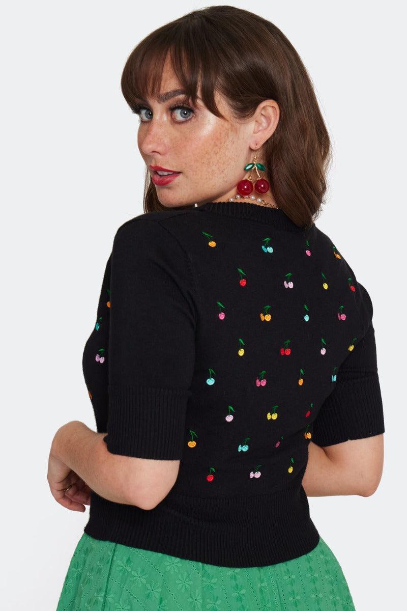 Rainbow Cherry Embroidered Cardigan