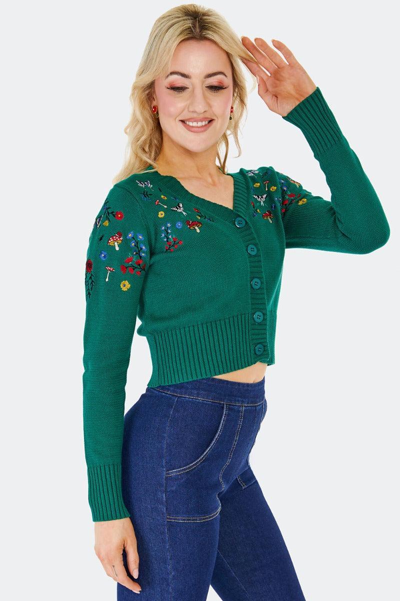 Woodland Embroidery Crop Cardigan