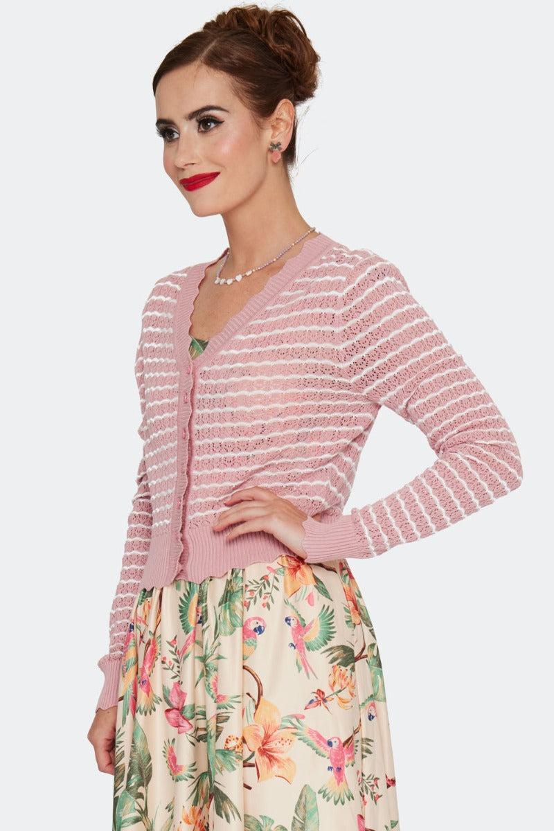 Scallop Knit Stripe Patterned Cardigan