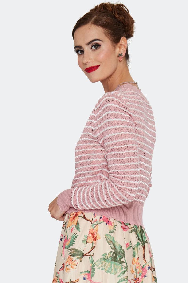 Scallop Knit Stripe Patterned Cardigan