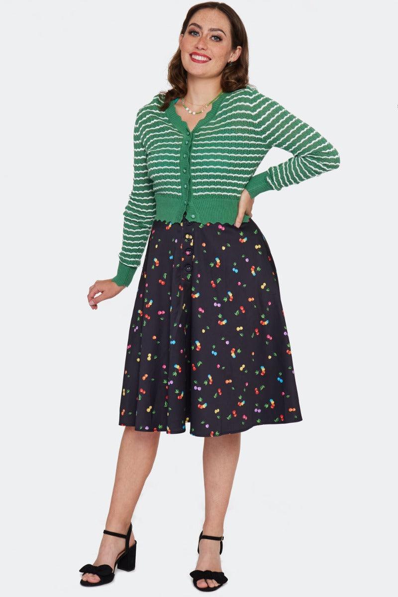 Scallop Knit Stripe Patterned Cardigan