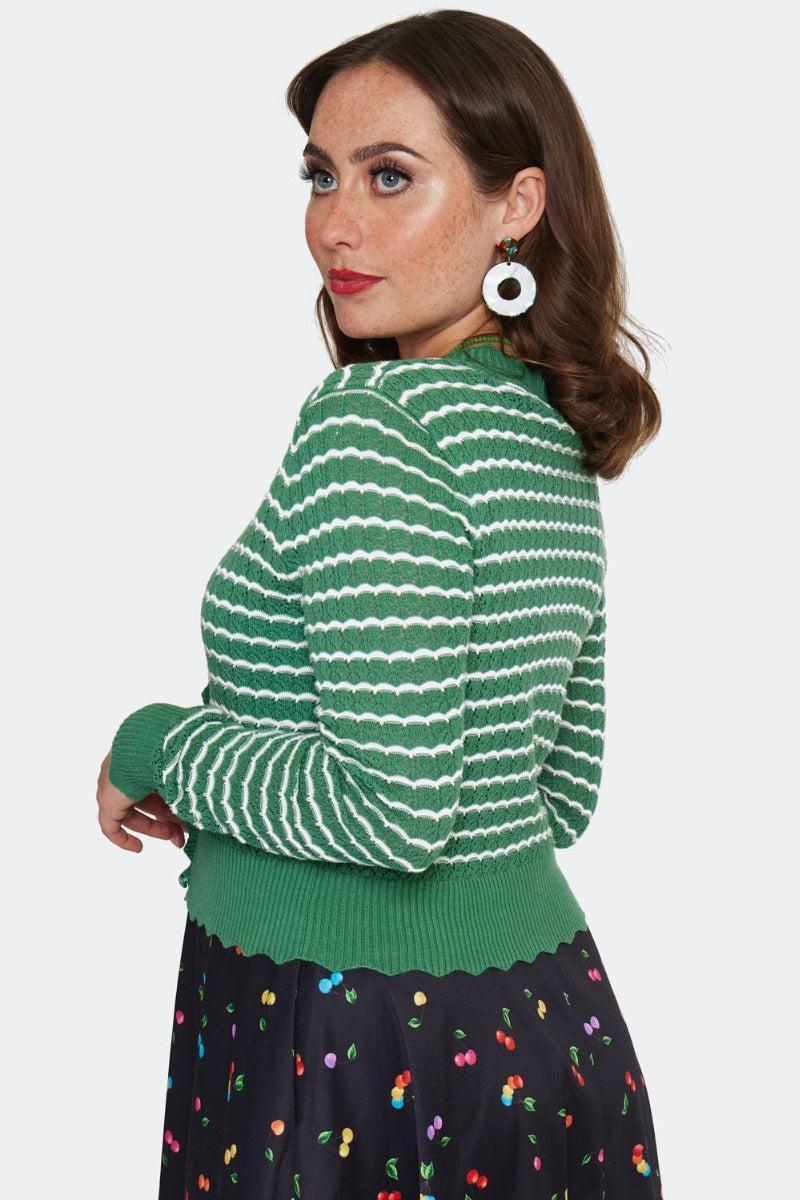 Scallop Knit Stripe Patterned Cardigan