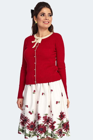 Contrast Piping Front Bow Cardigan