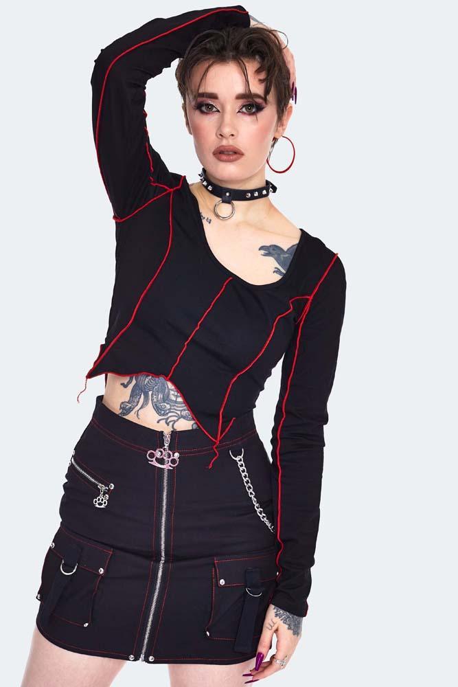 Contrast Stitch Panelled Top