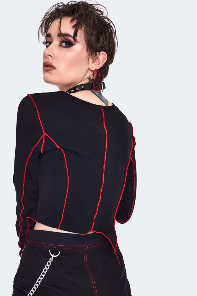 Contrast Stitch Panelled Top