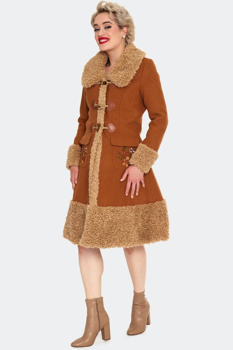 Brown Faux Fur Trimmed Coat